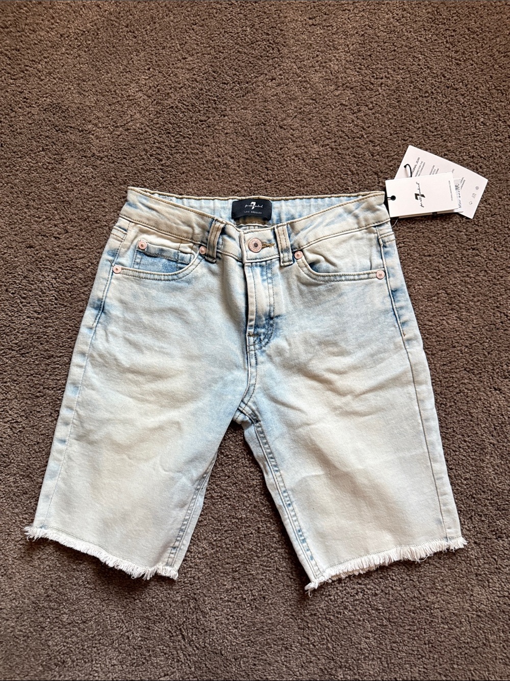 7 For All Mankind Light Blue Raw-Hem Denim Shorts